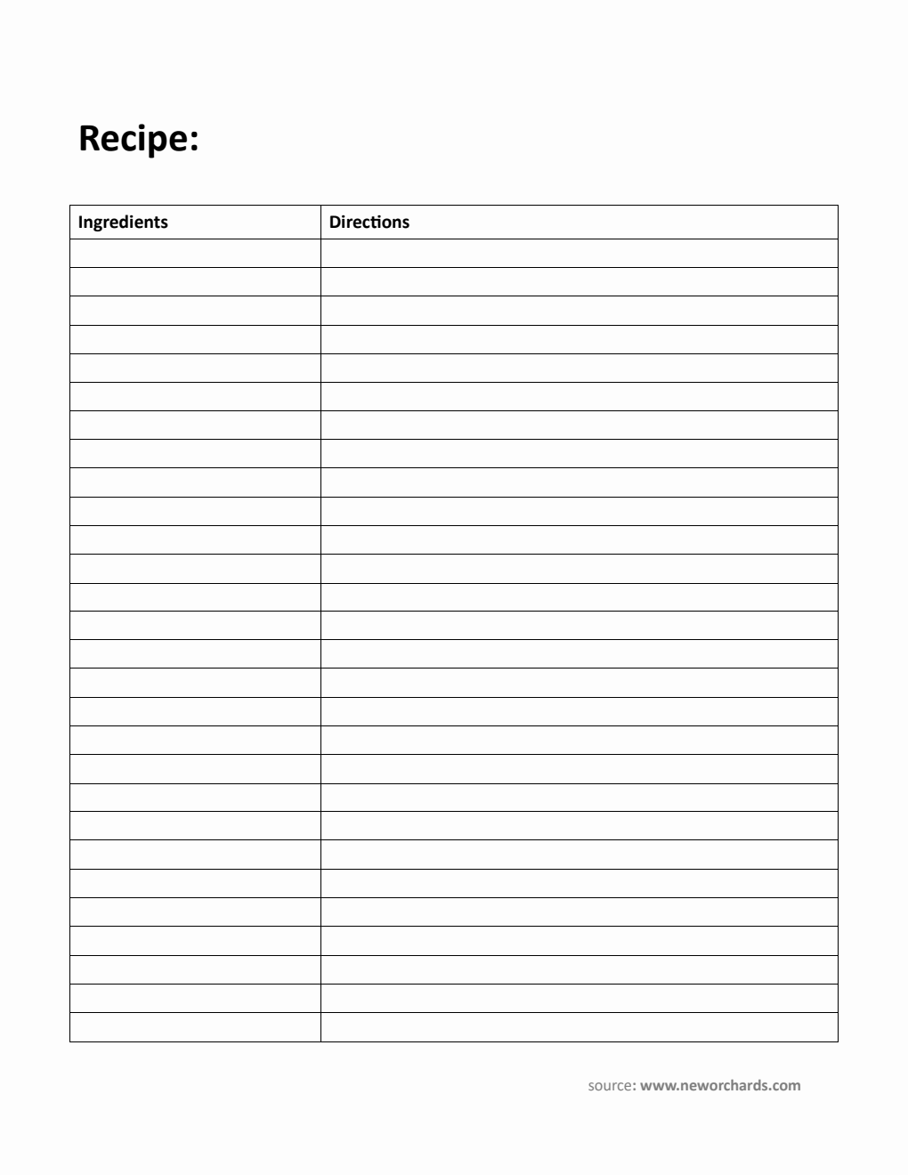 Printable Blank Recipe Template in Word (Portrait)