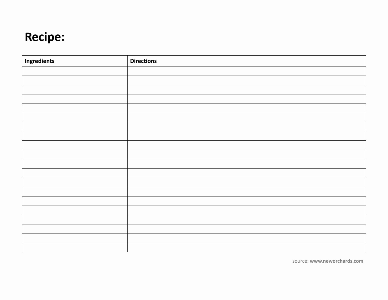 Printable Blank Recipe Template in PDF (Landscape)