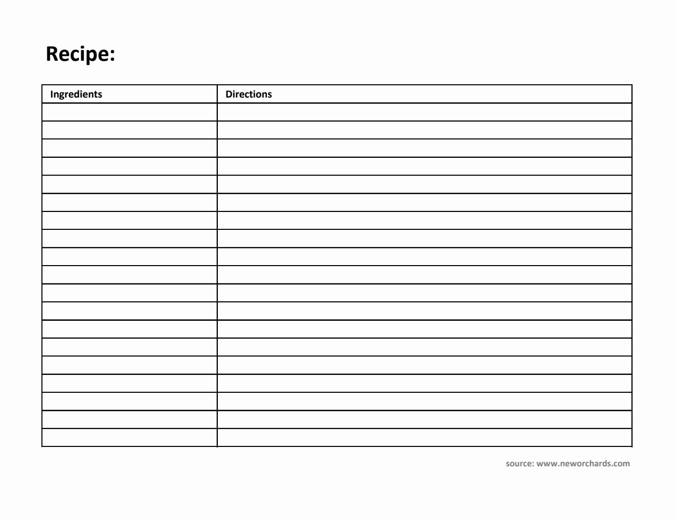 Printable Blank Recipe Template in Excel (Landscape)