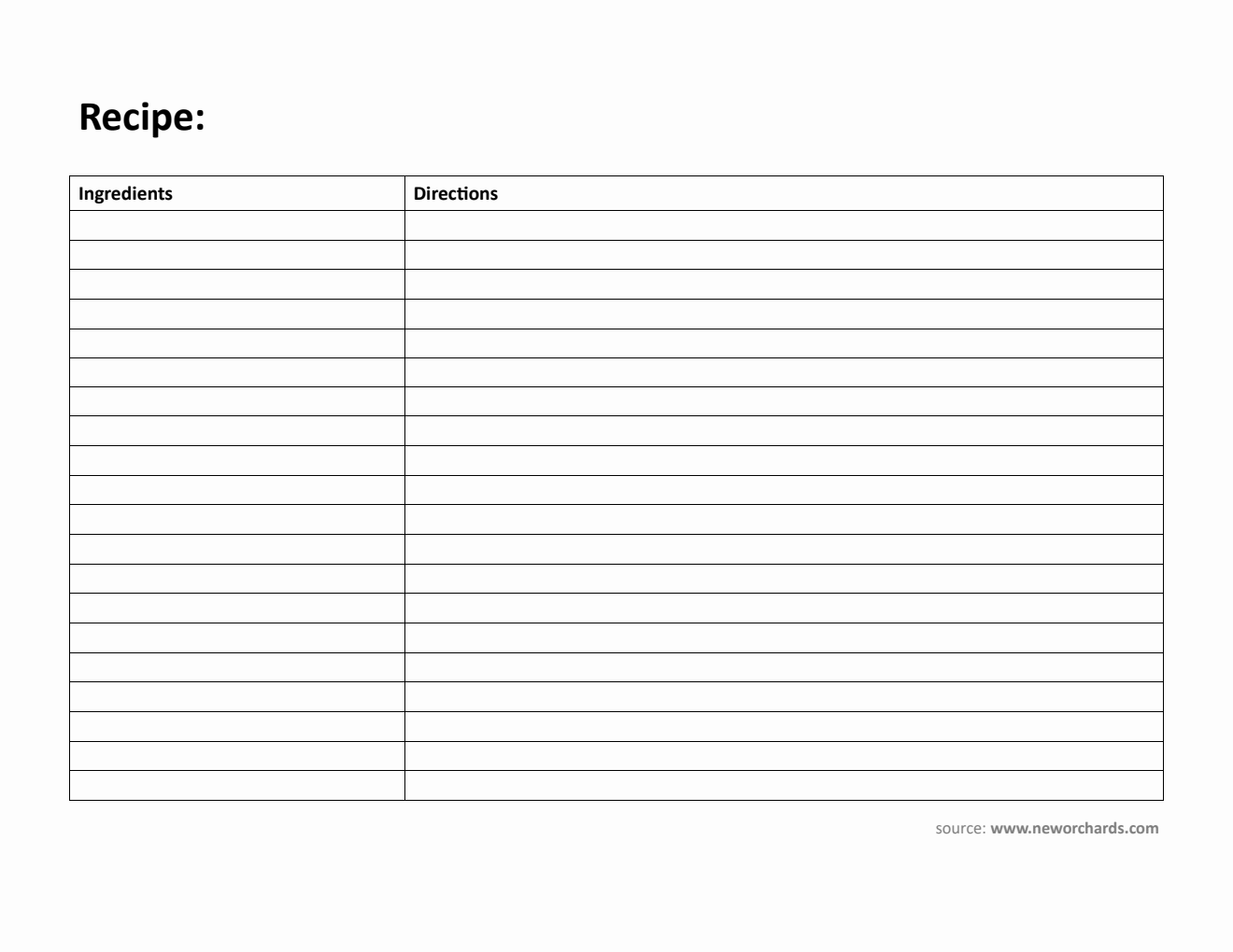Printable Blank Recipe Template in Word (Landscape)