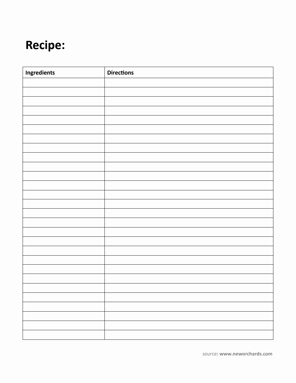 Printable Blank Recipe Template in PDF (Portrait)