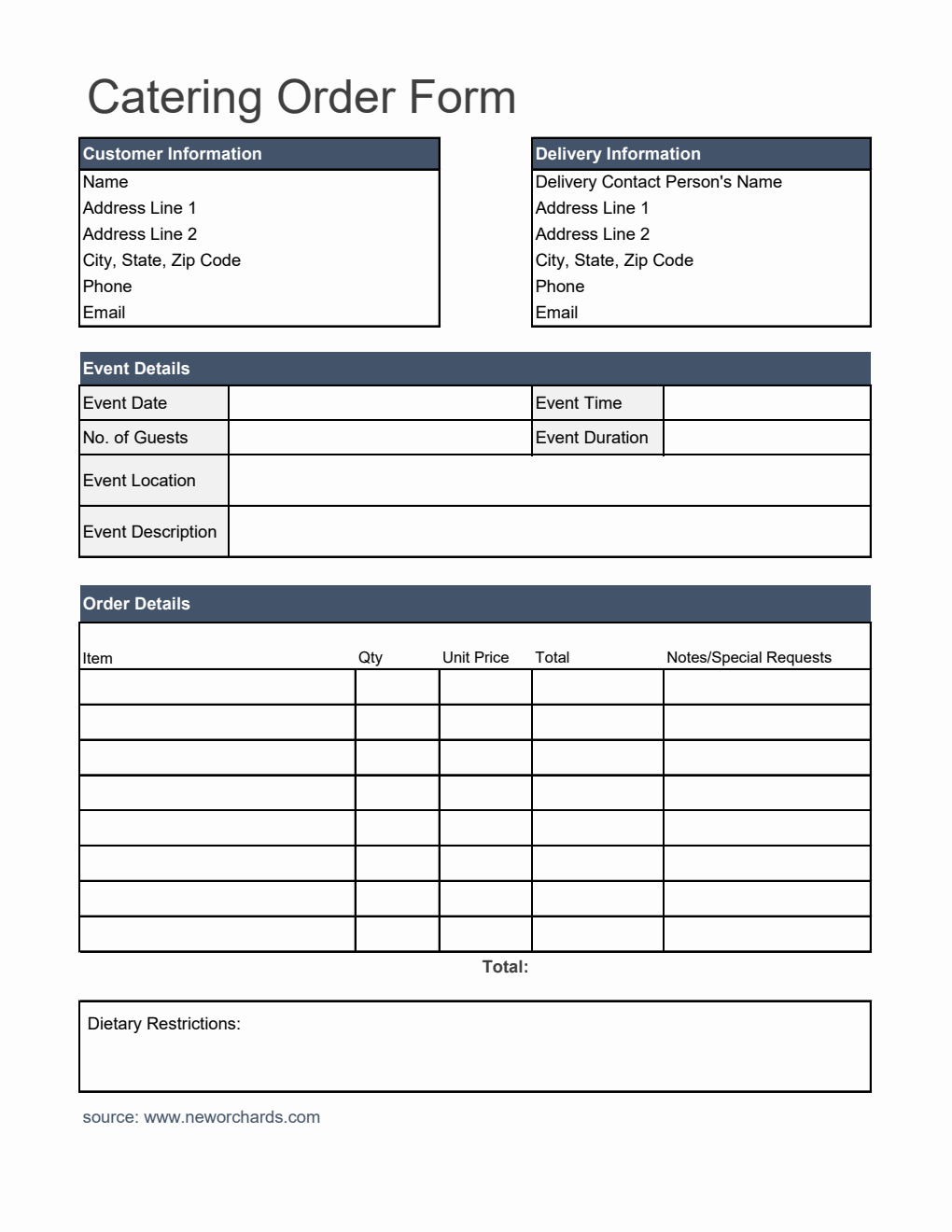  Catering Order Form Template in Excel