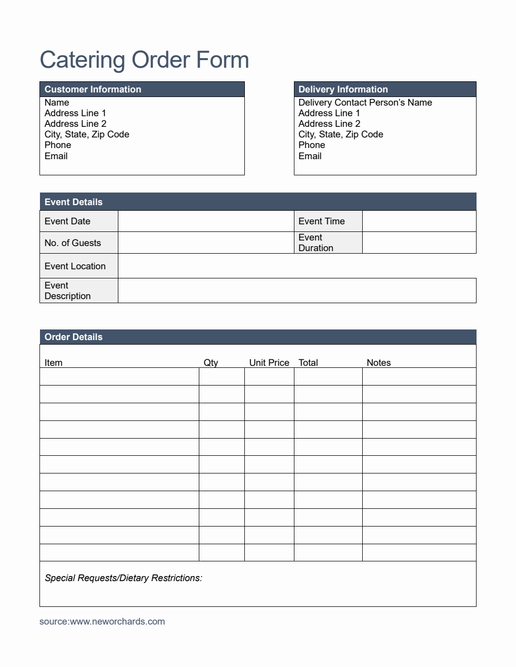  Catering Order Form Template in Word