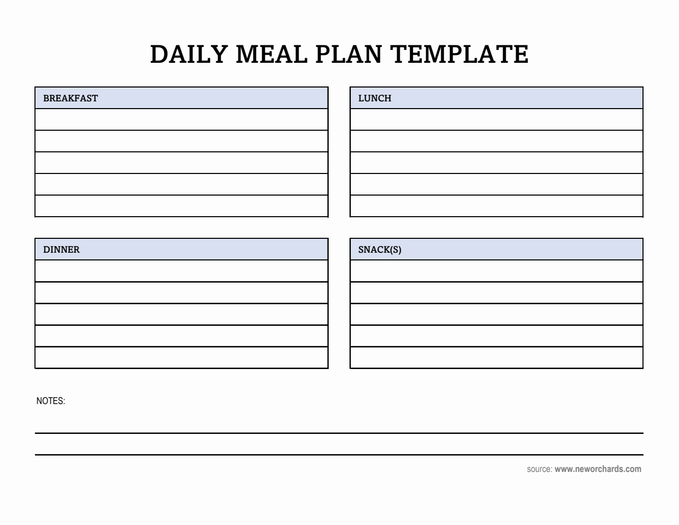Editable Daily Meal Plan Template in Excel