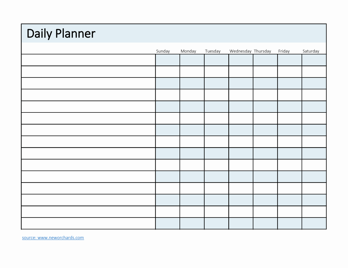 Daily Planner and Checklist Template in Excel (Blue)