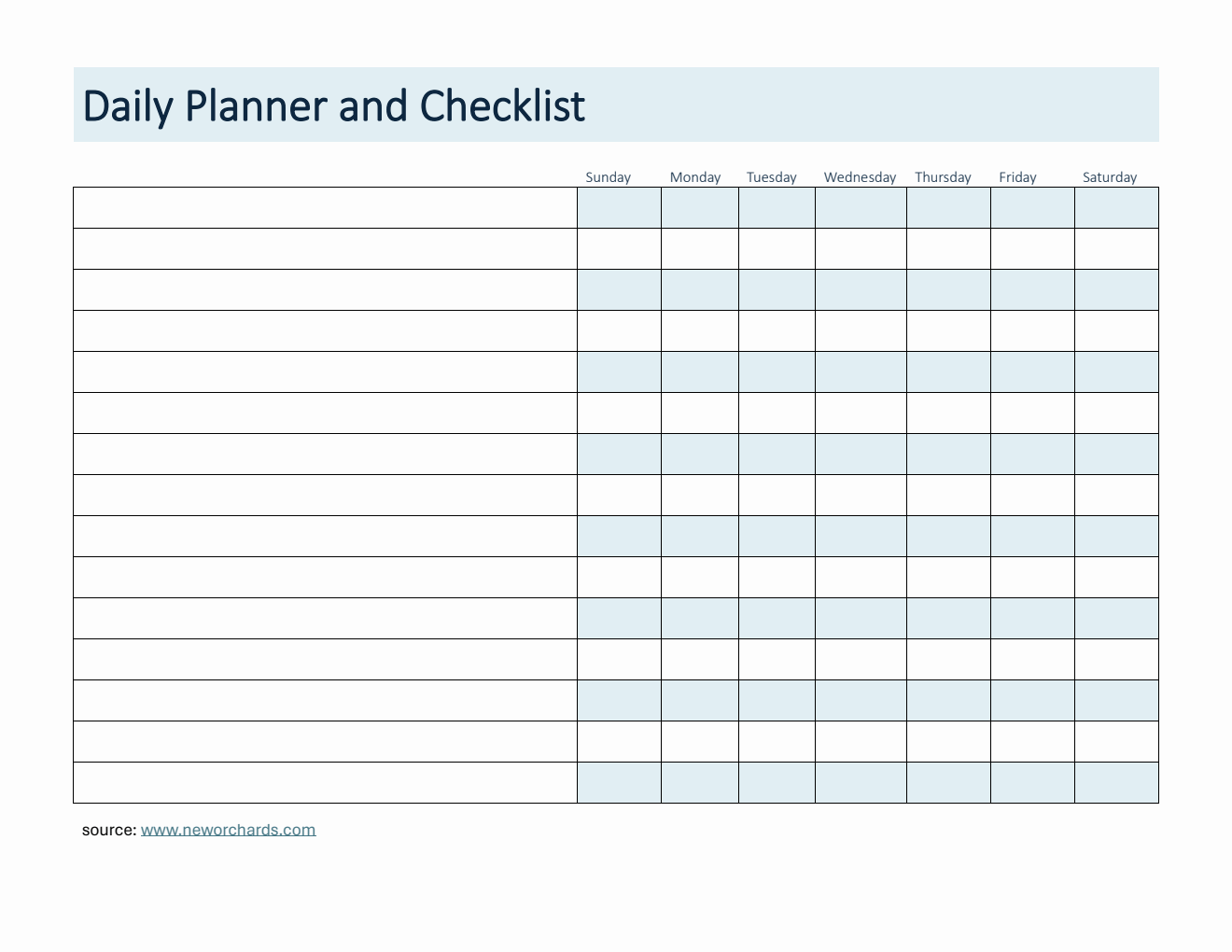 Daily Planner and Checklist Template in PDF (Blue)