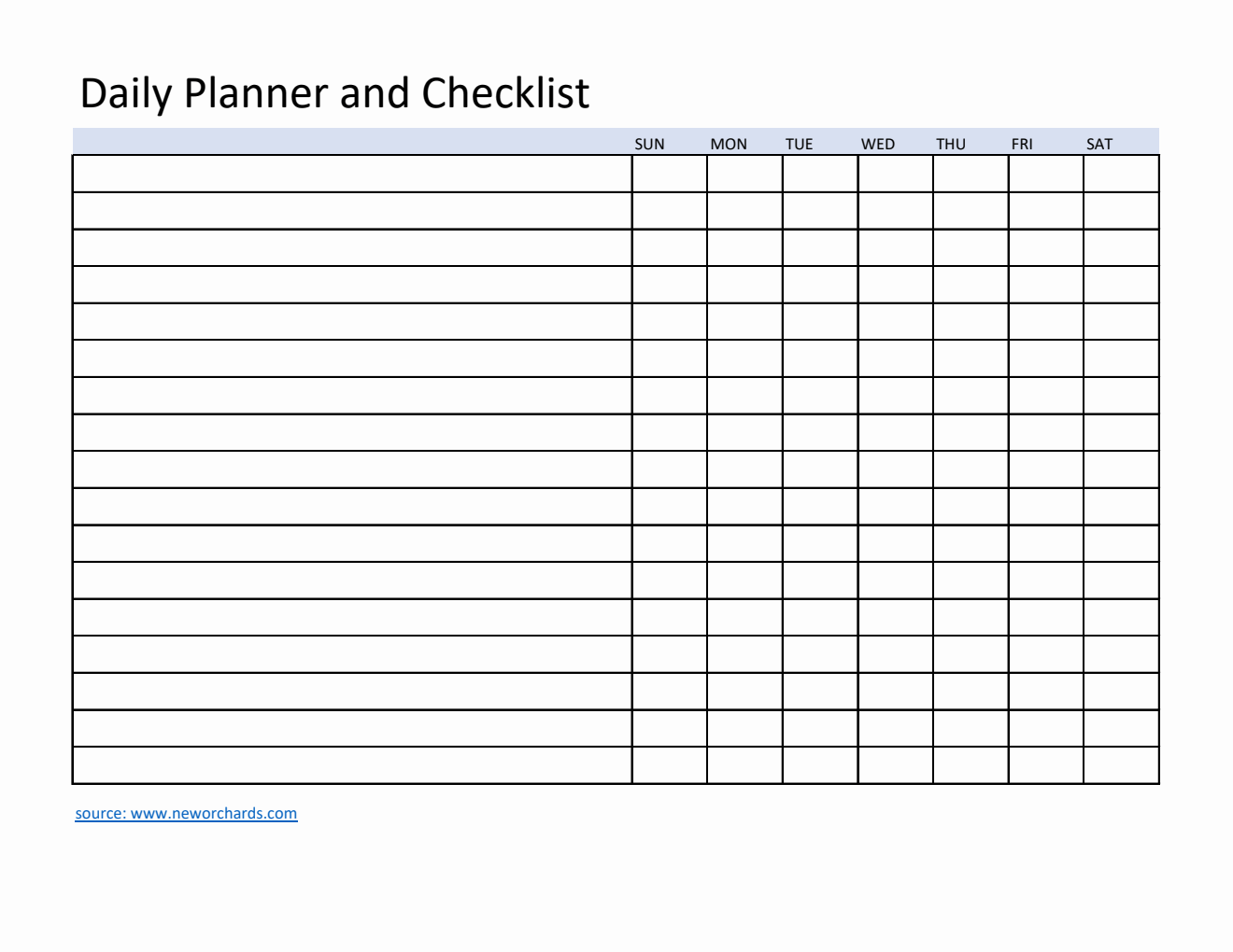 Daily Planner and Checklist Template in Excel (Customizable)