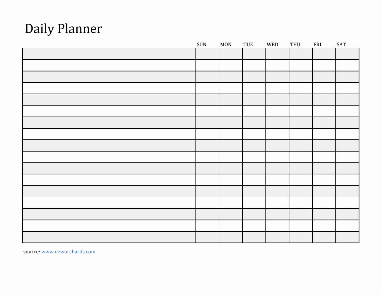 Daily Planner and Checklist Template in Excel (Striped)