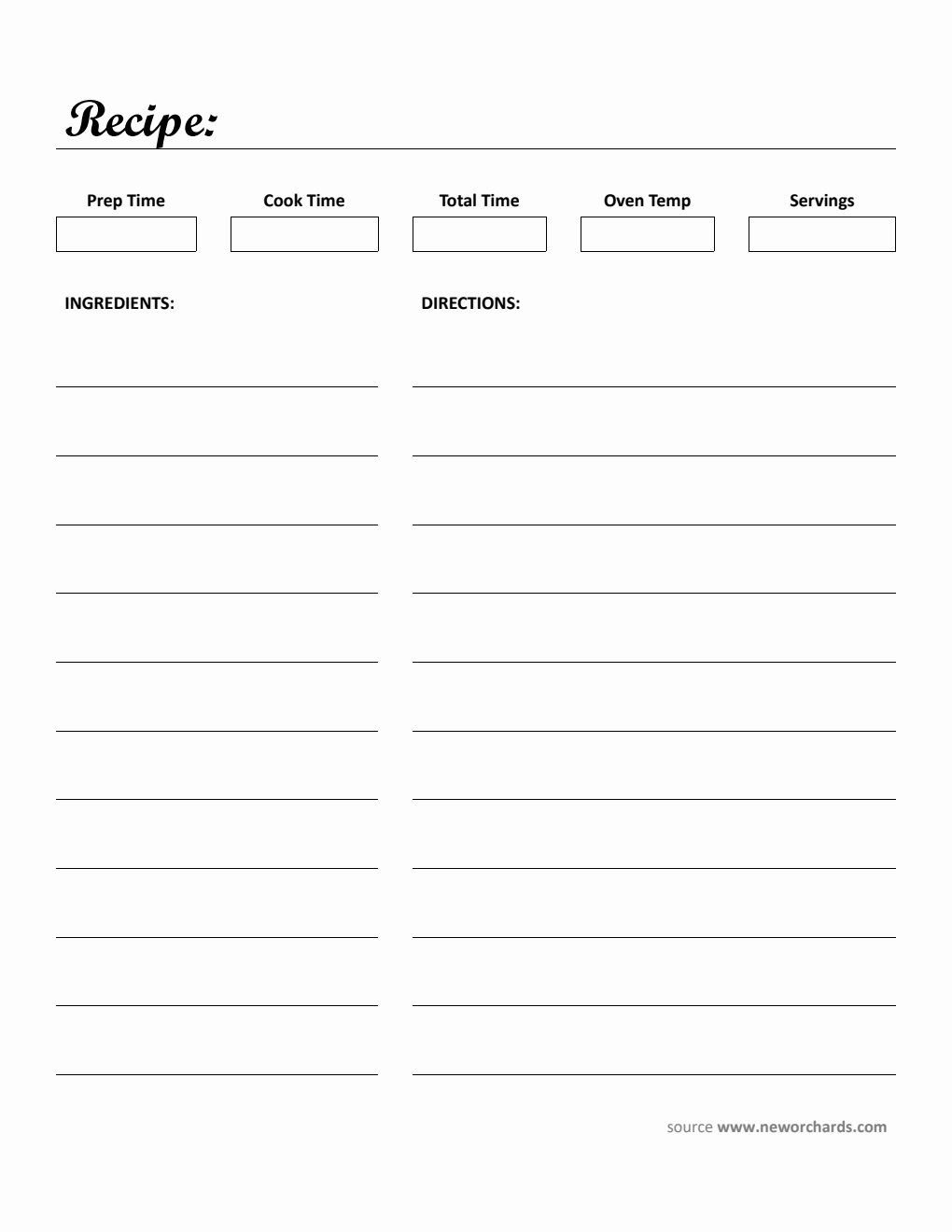 Editable Recipe Card Template - PDF