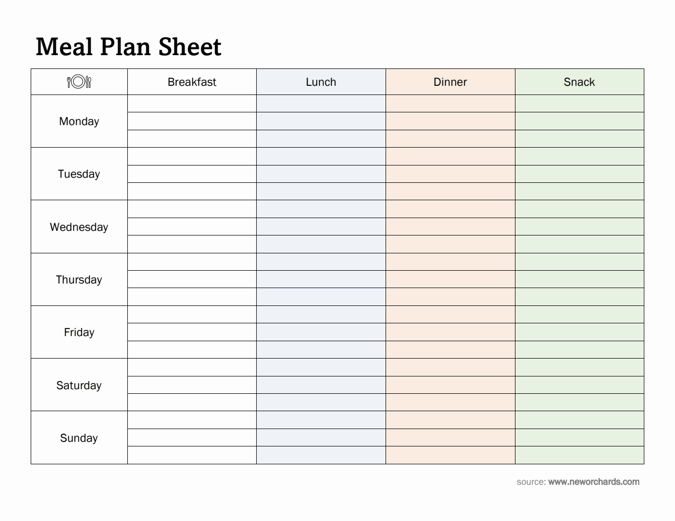 Free Downloadable Meal Plan Sheet in Word Format