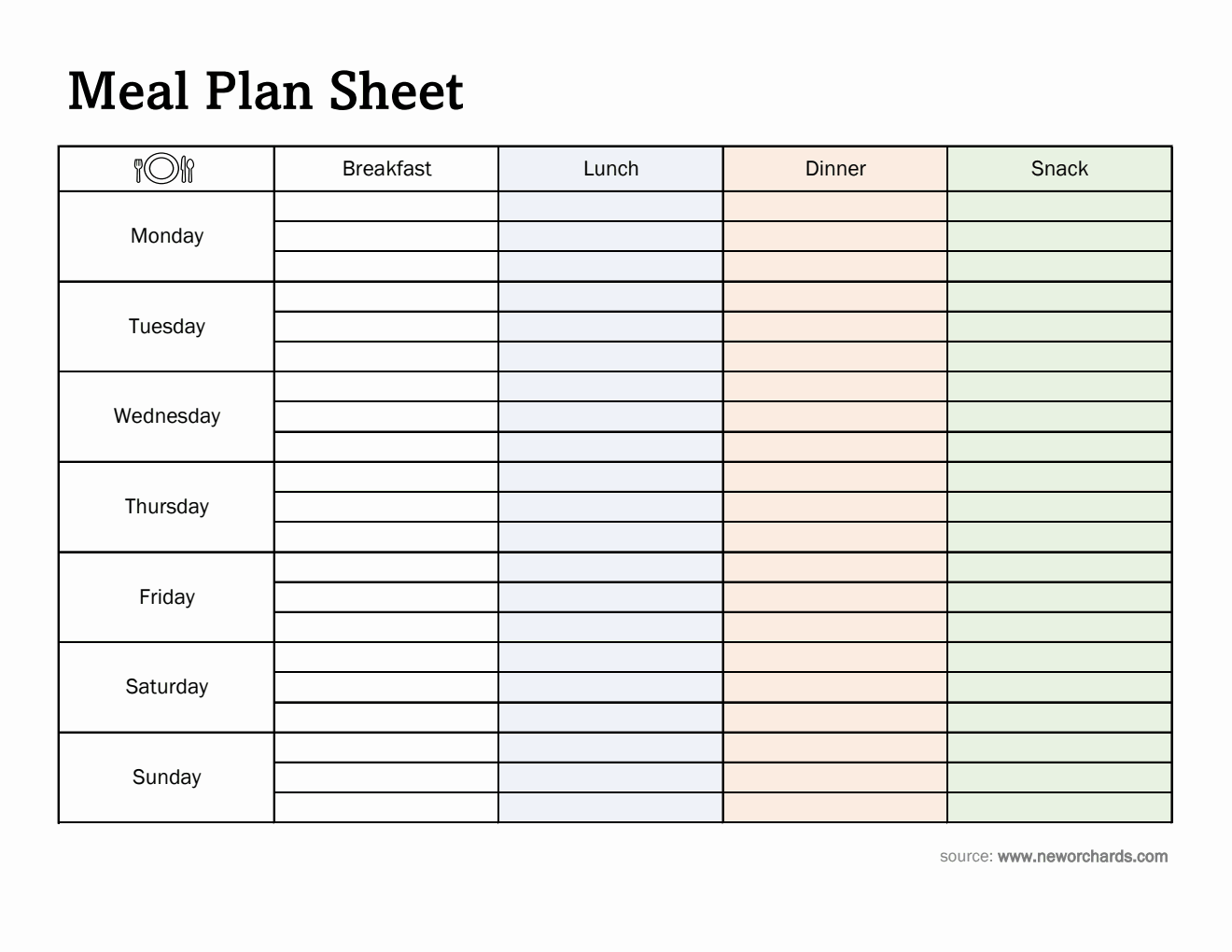 Free Downloadable Meal Plan Sheet in Excel Format