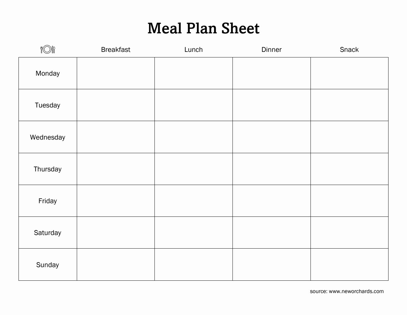 Free Printable Meal Plan Sheet in PDF Format