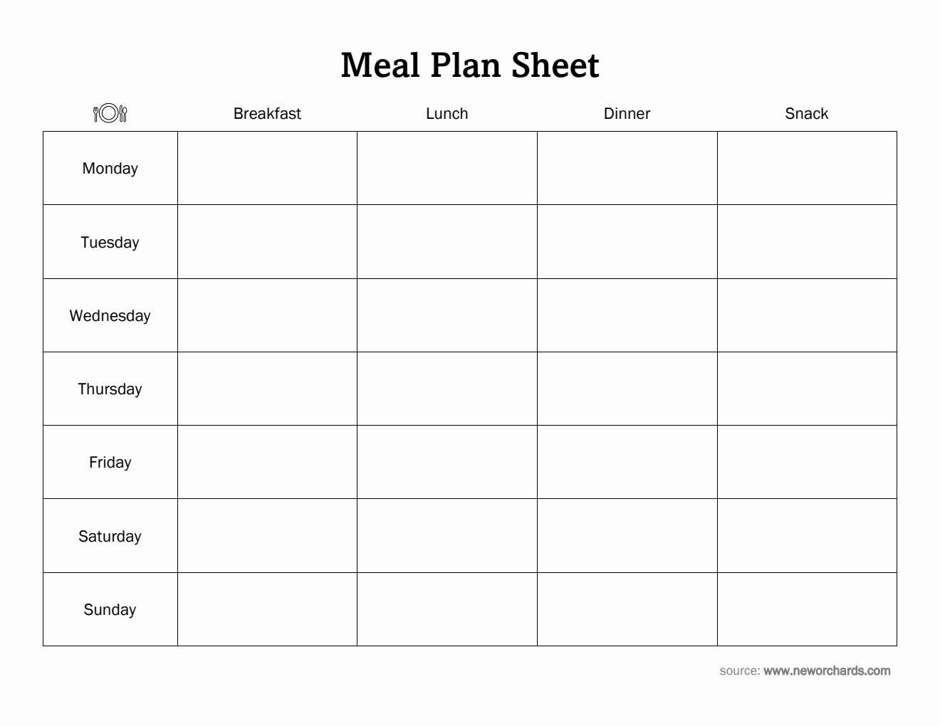 Free Printable Meal Plan Sheet in Word Format