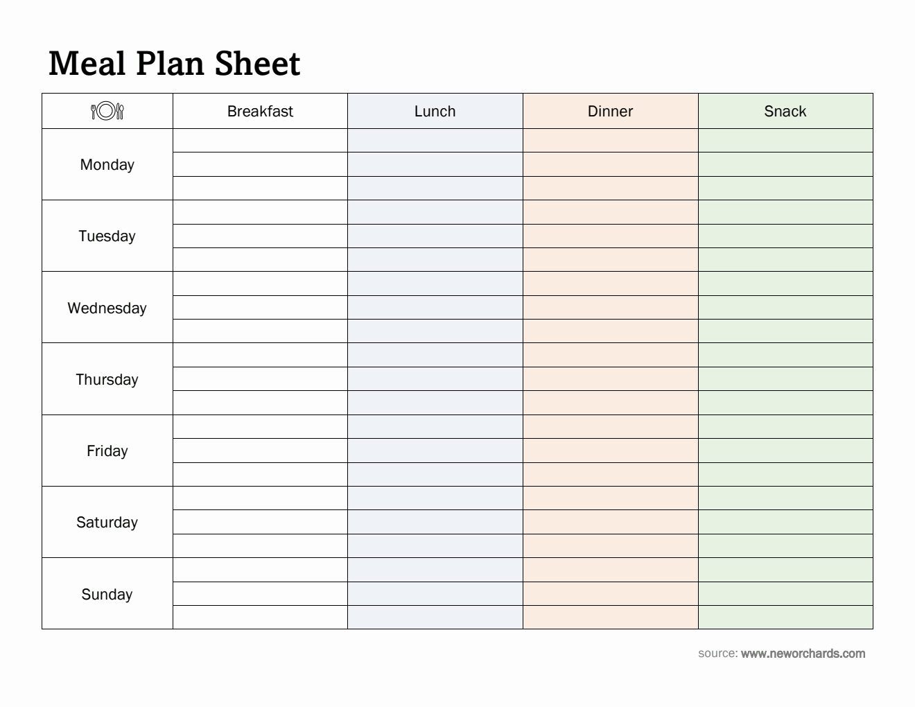Free Downloadable Meal Plan Sheet in PDF Format