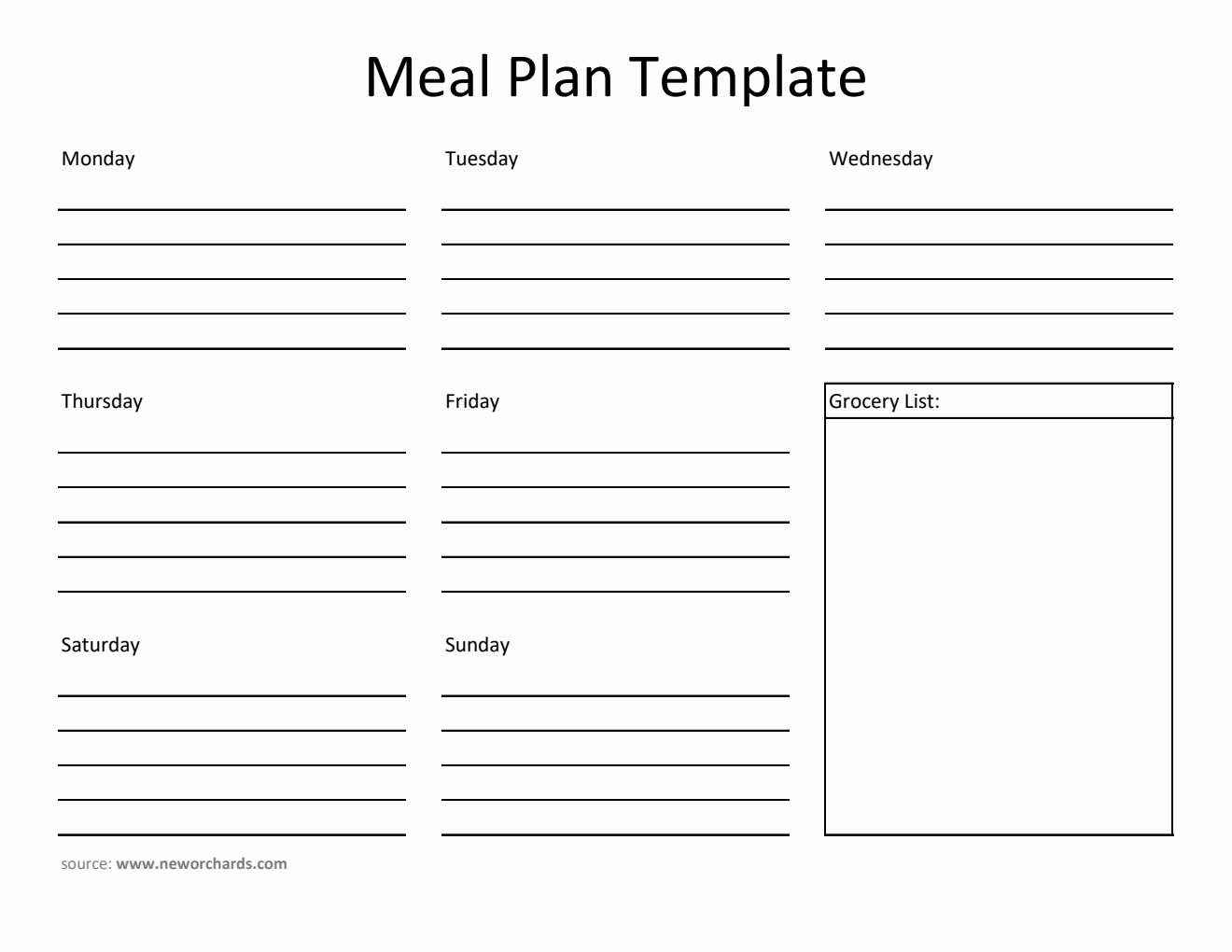 Printable Meal Plan Template in Excel