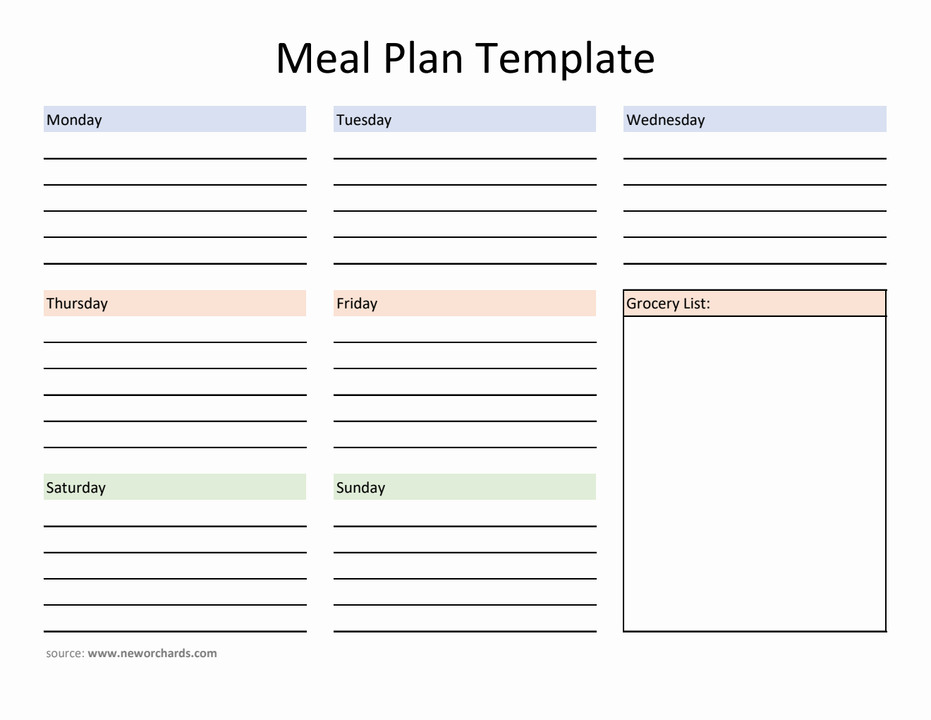 Editable Meal Plan Template in Excel