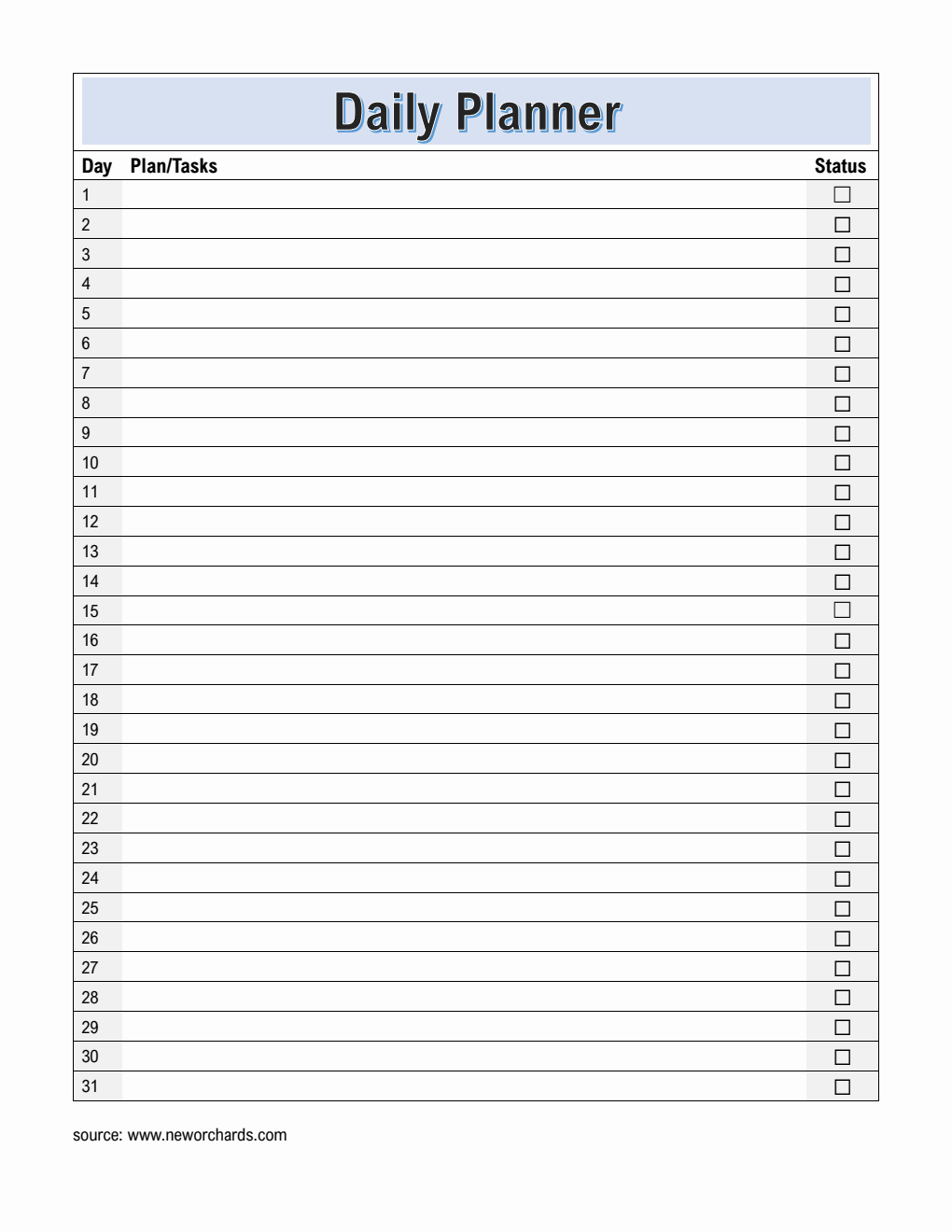 Monthly Planner and Checklist Template in Word