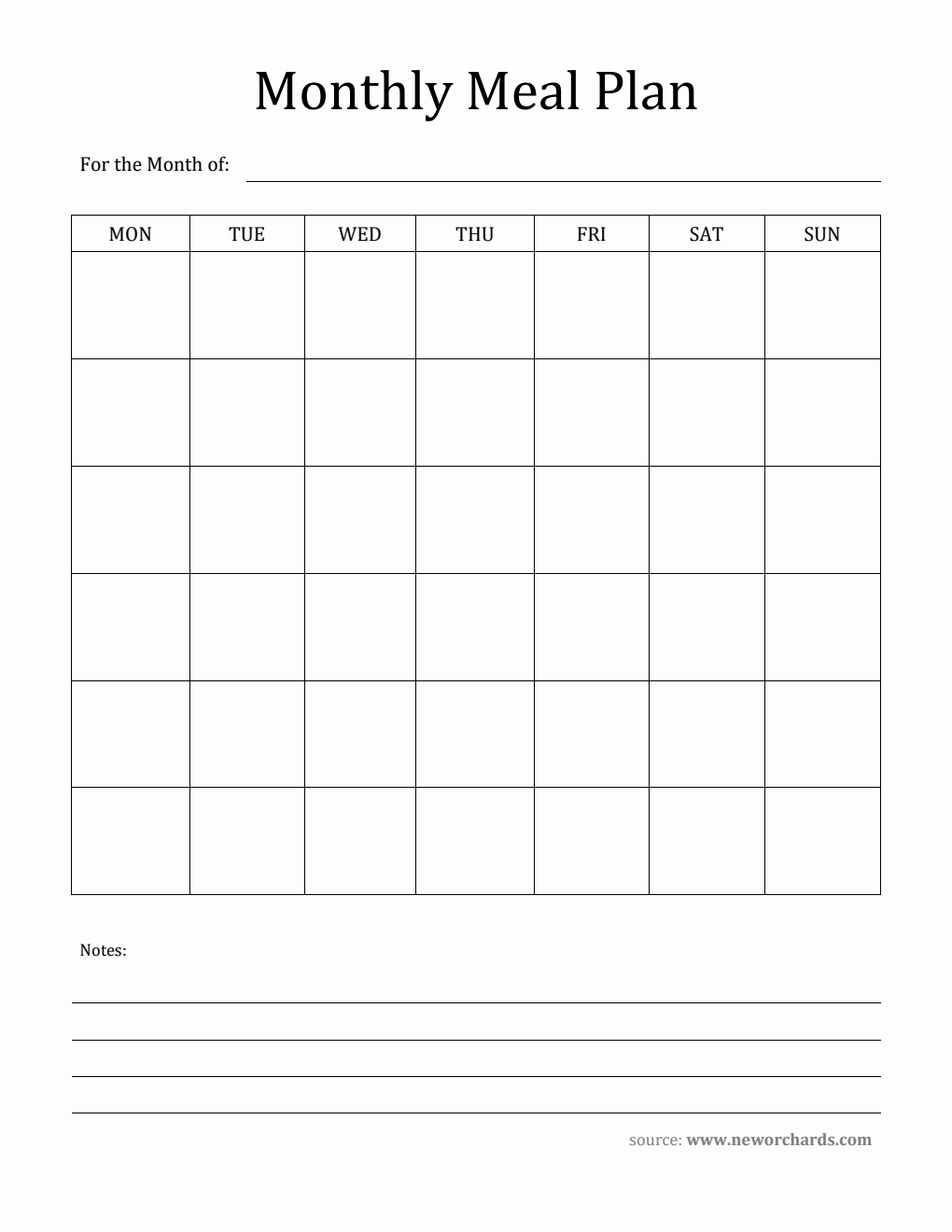 Printable Monthly Meal Plan Template - PDF