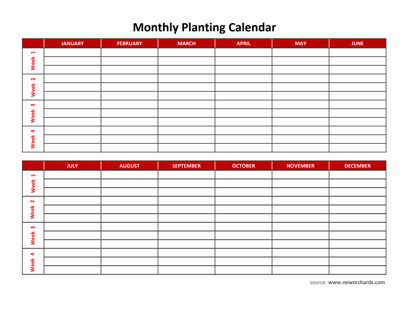 Editable Monthly Planting Calendar in Excel