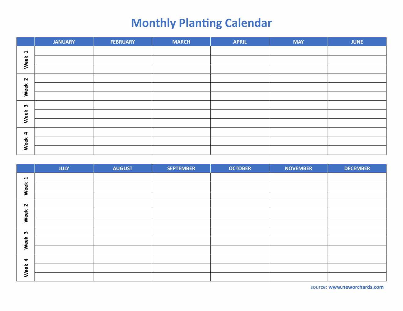Editable Monthly Planting Calendar in Word