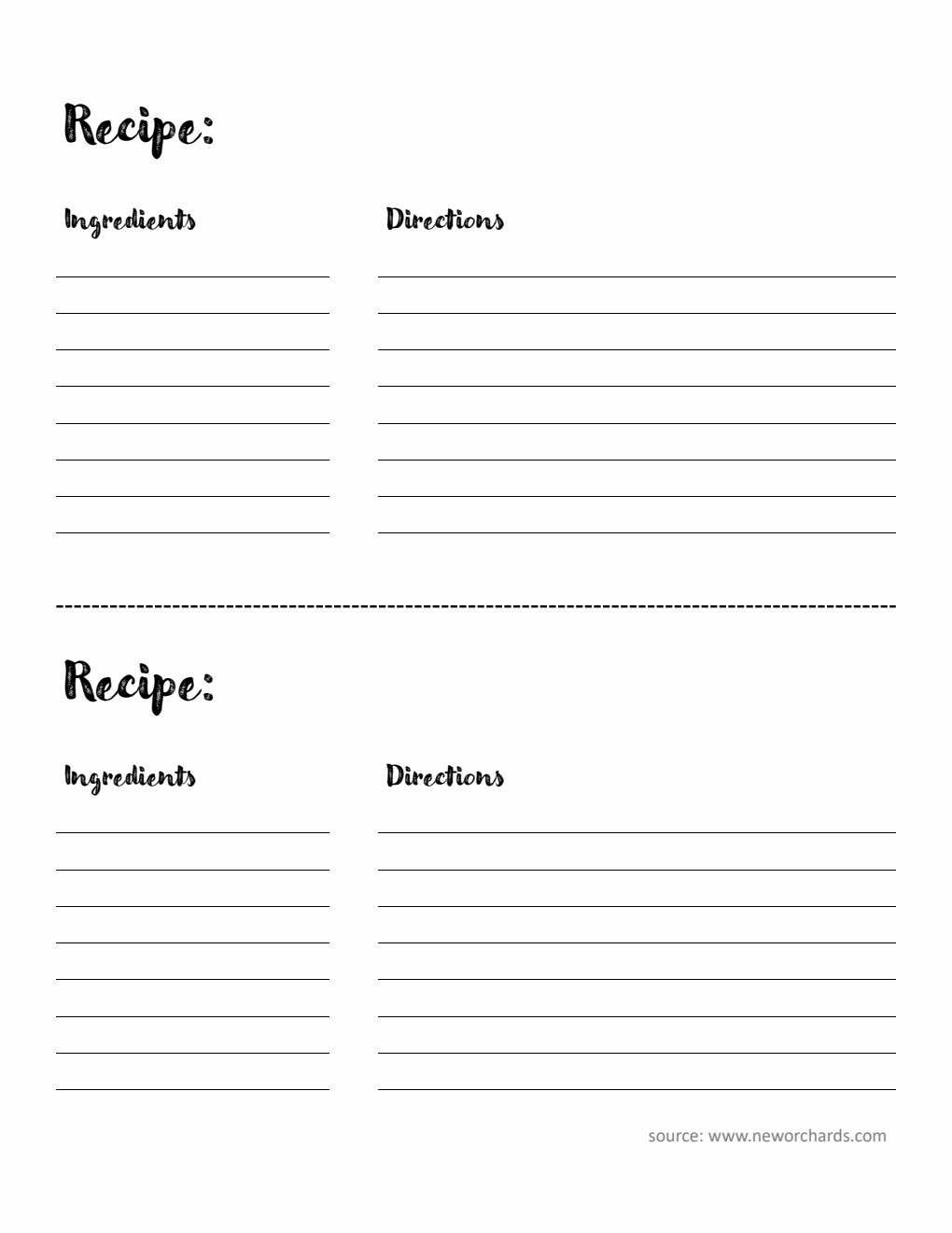 Printable Recipe Card Template - Word (Plain)