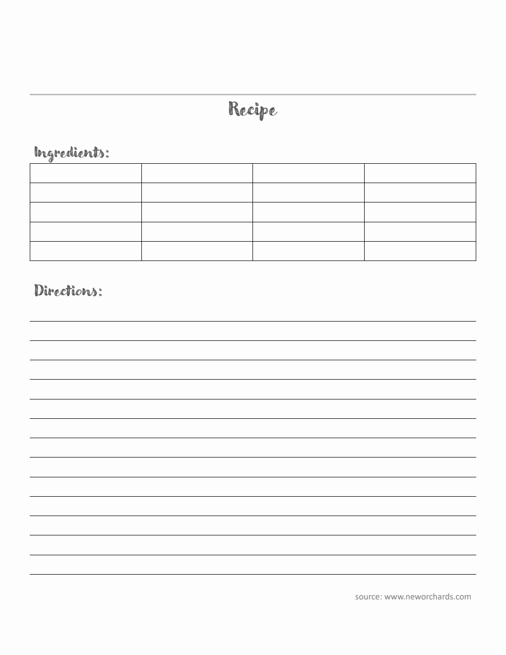 Printable Recipe Card Template - PDF (Basic)