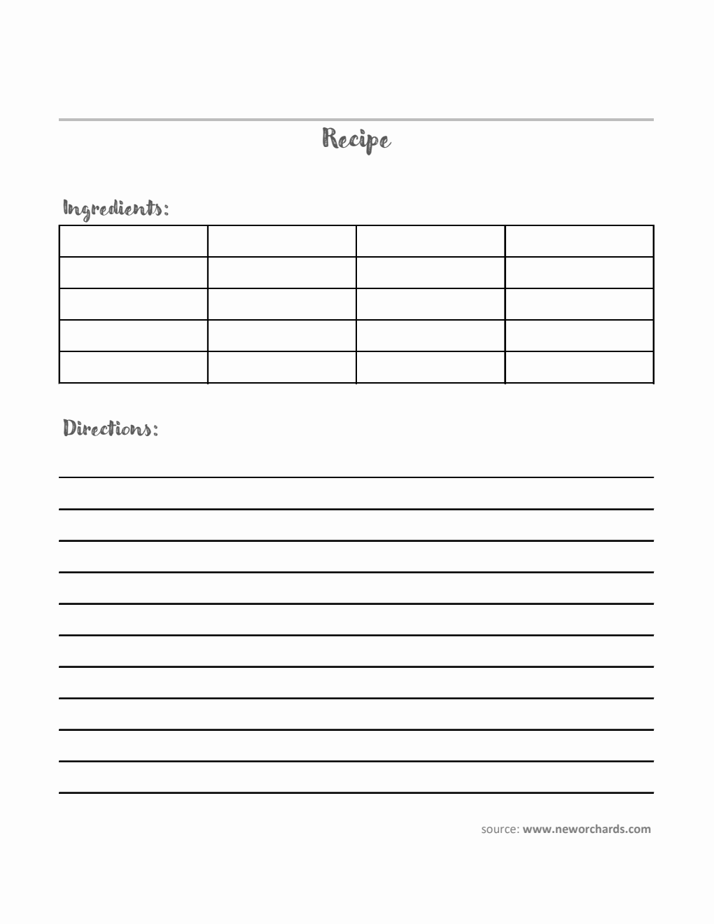 Printable Recipe Card Template - Excel (Basic)
