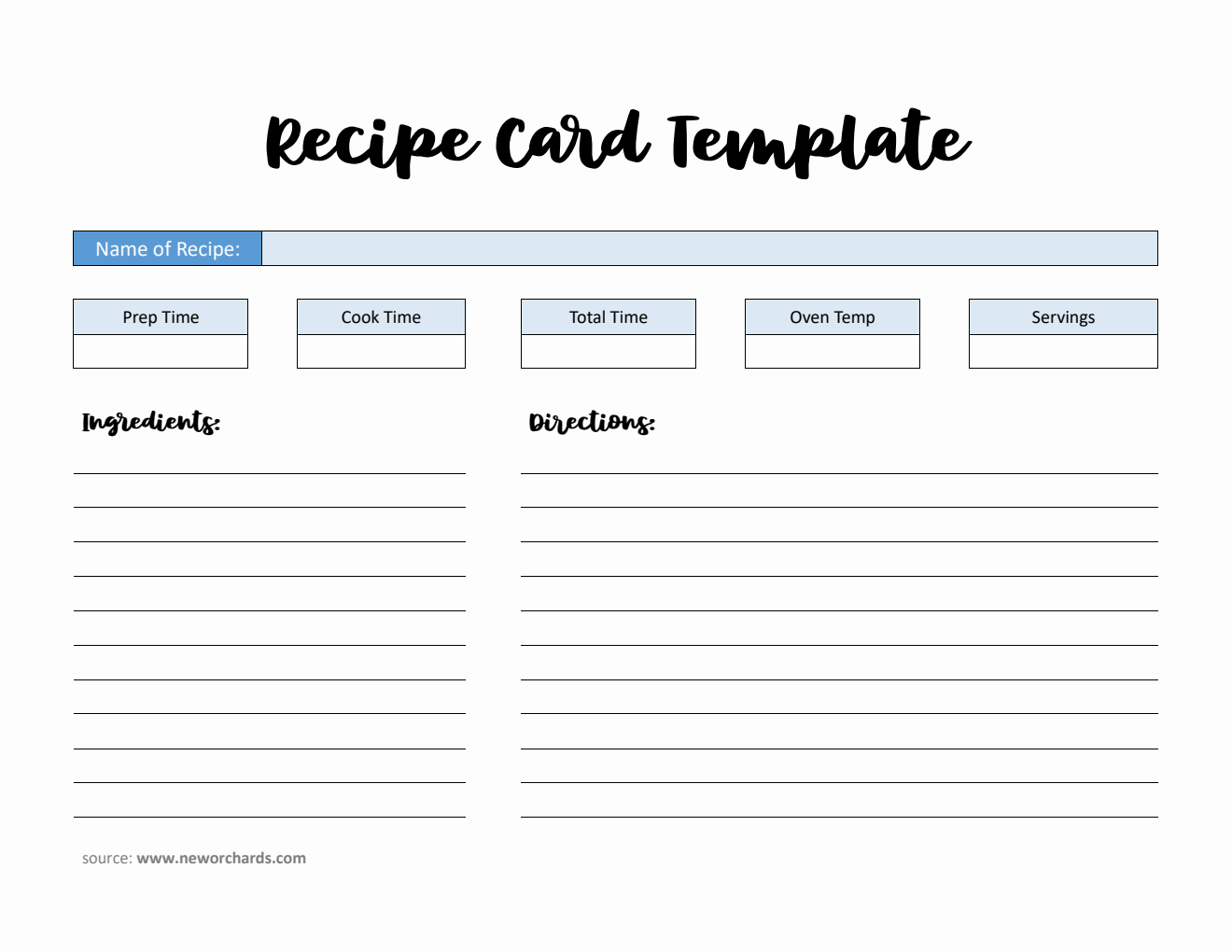Free Recipe Card Template in PDF Format