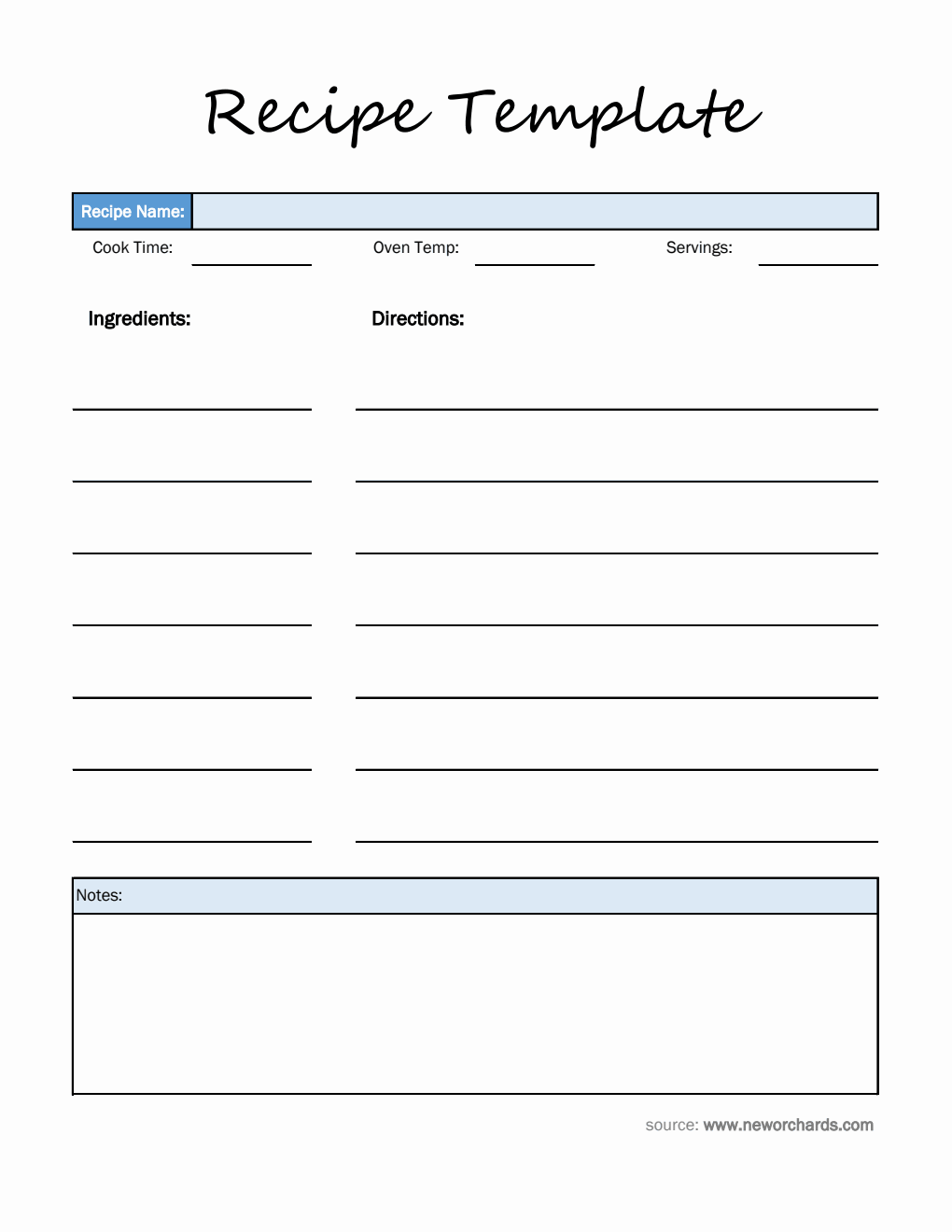 Simple Excel Recipe Template