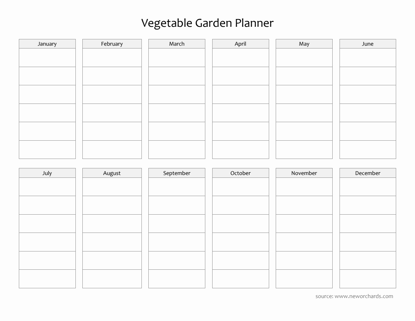 Blank Vegetable Garden Planner in Word