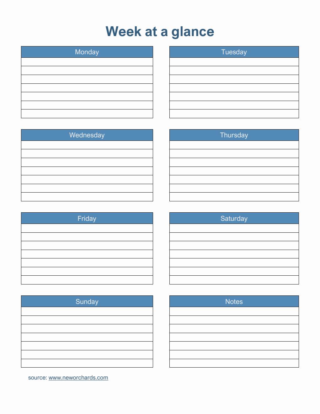 Basic Week at a Glance Template (Word)
