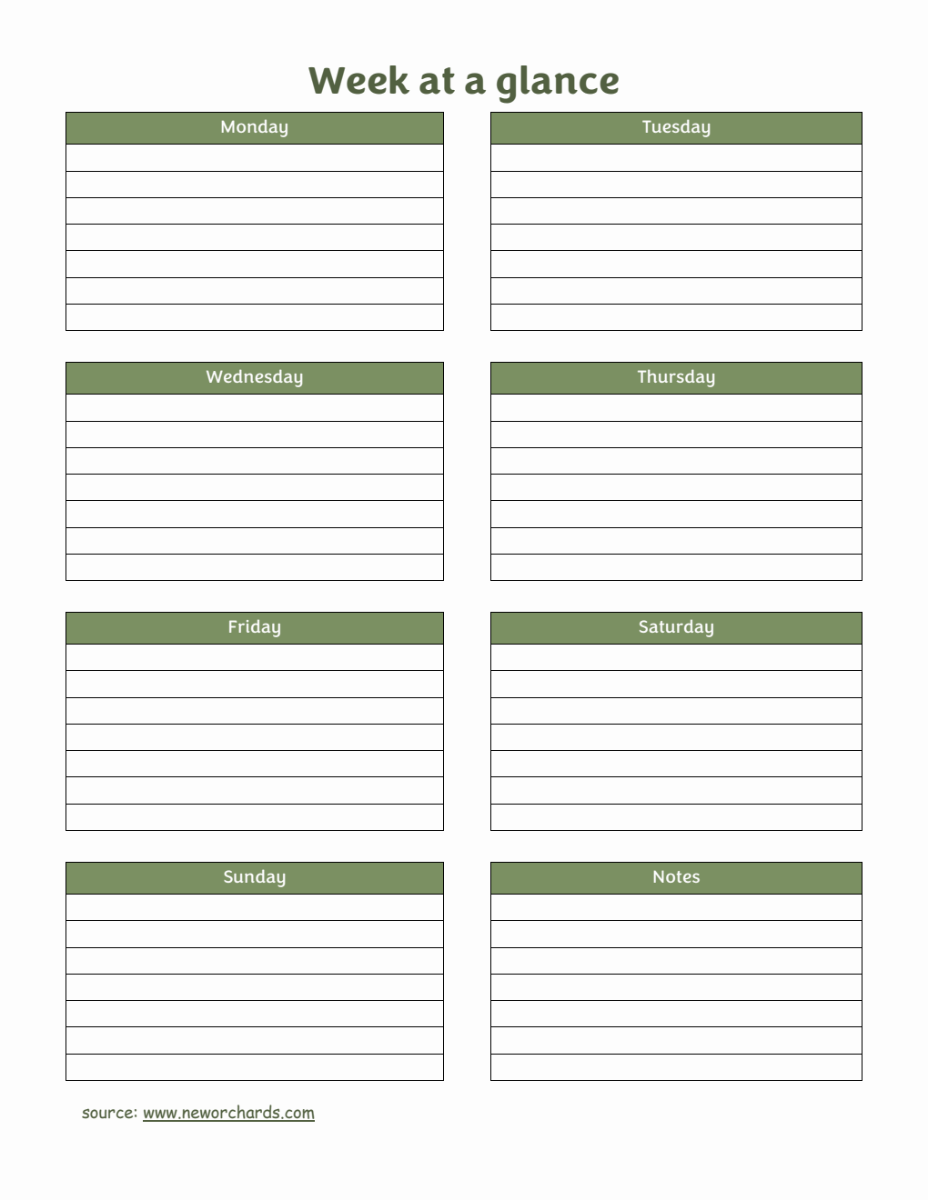  Week at a Glance Template (PDF)