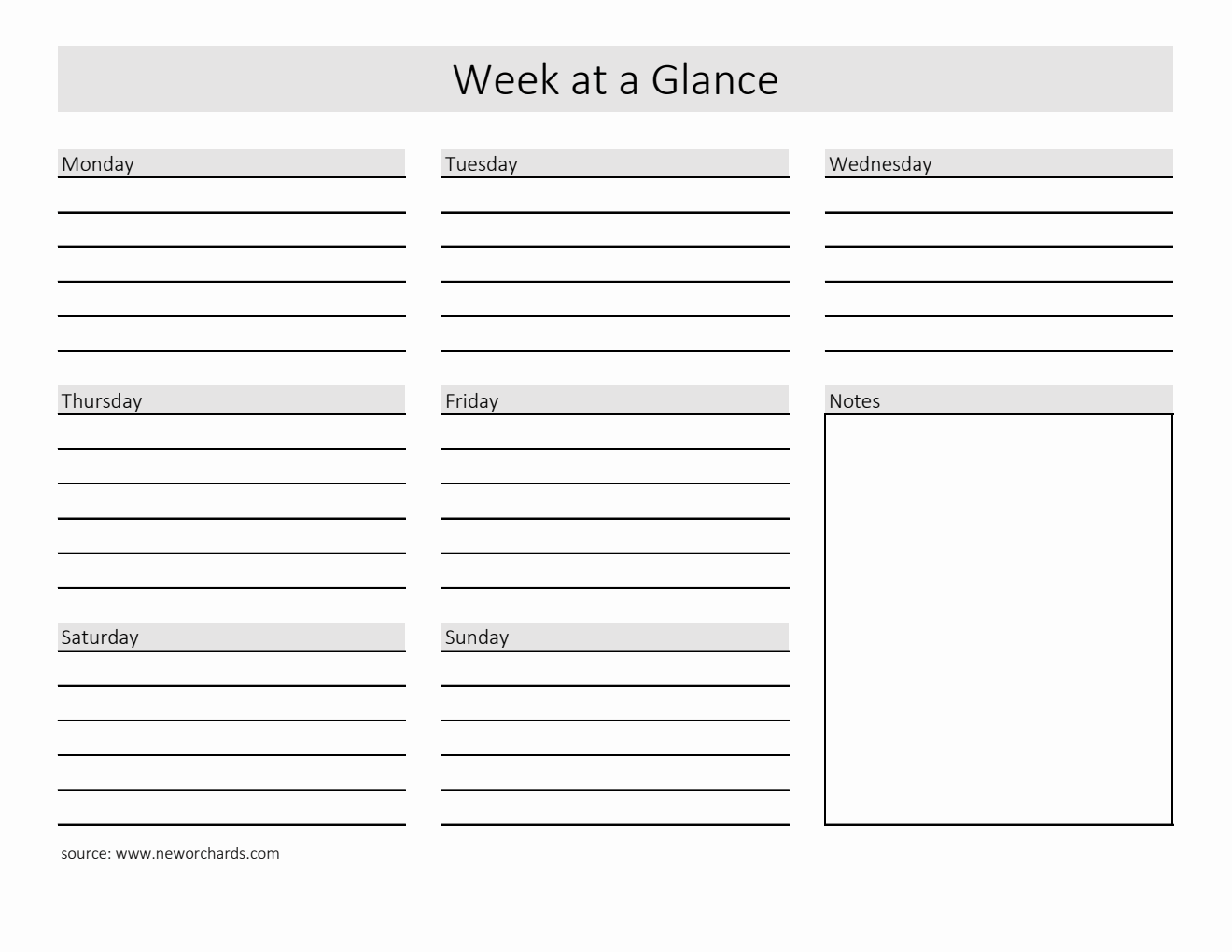 Blank Week at a Glance Template (Excel)