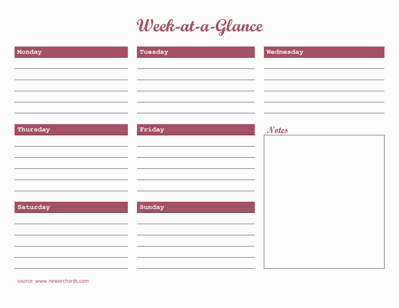 Simple Week at a Glance Template (Word)
