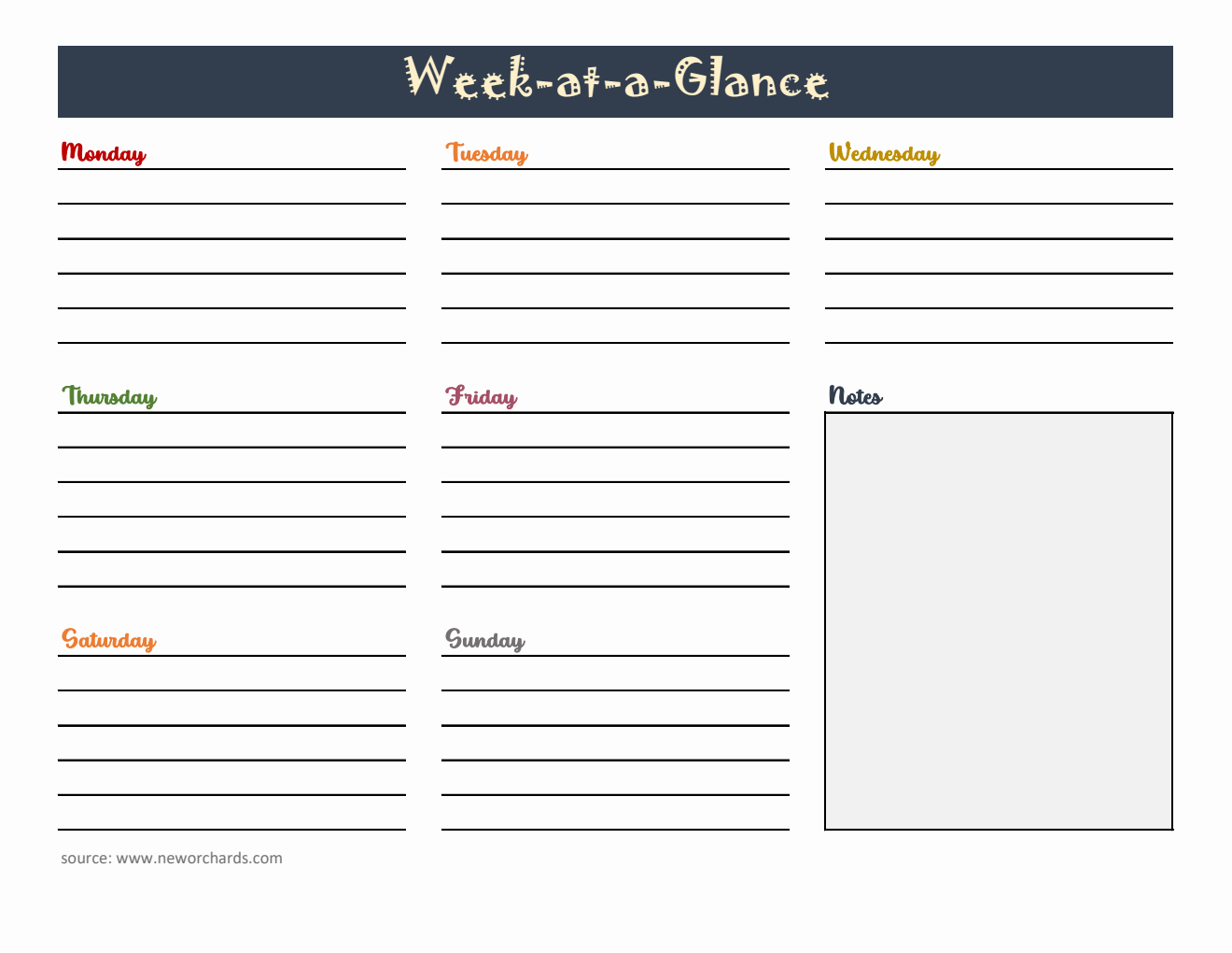 Colorful Week at a Glance Template (Excel)