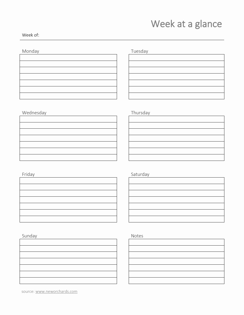 Downloadable Week at a Glance Template (Word)