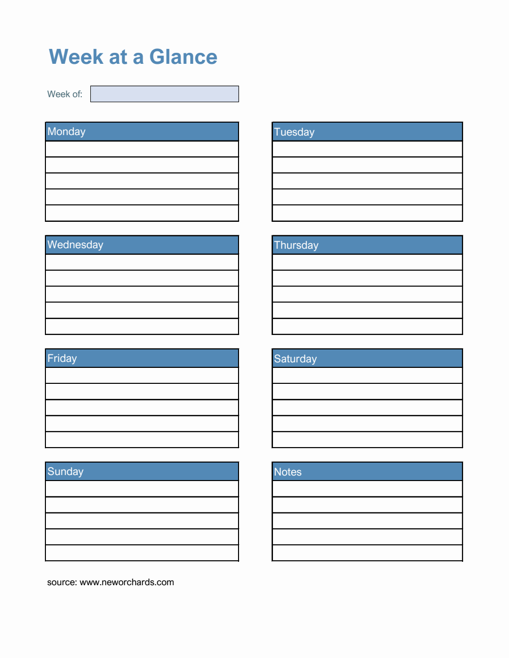 Basic Week at a Glance Template (Excel)