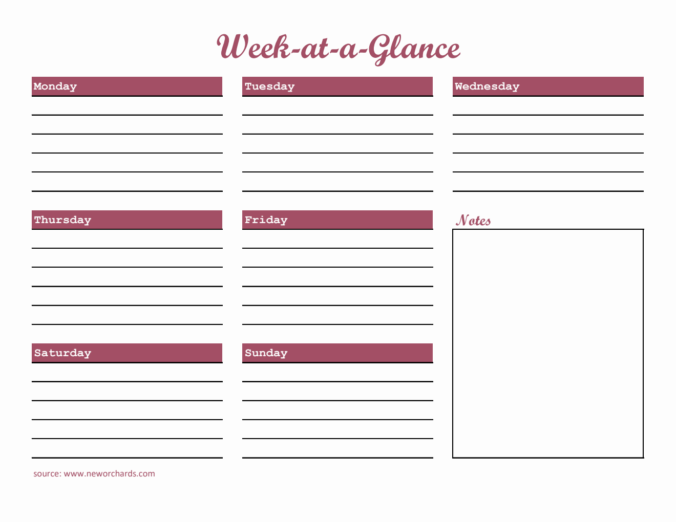 Simple Week at a Glance Template (Excel)