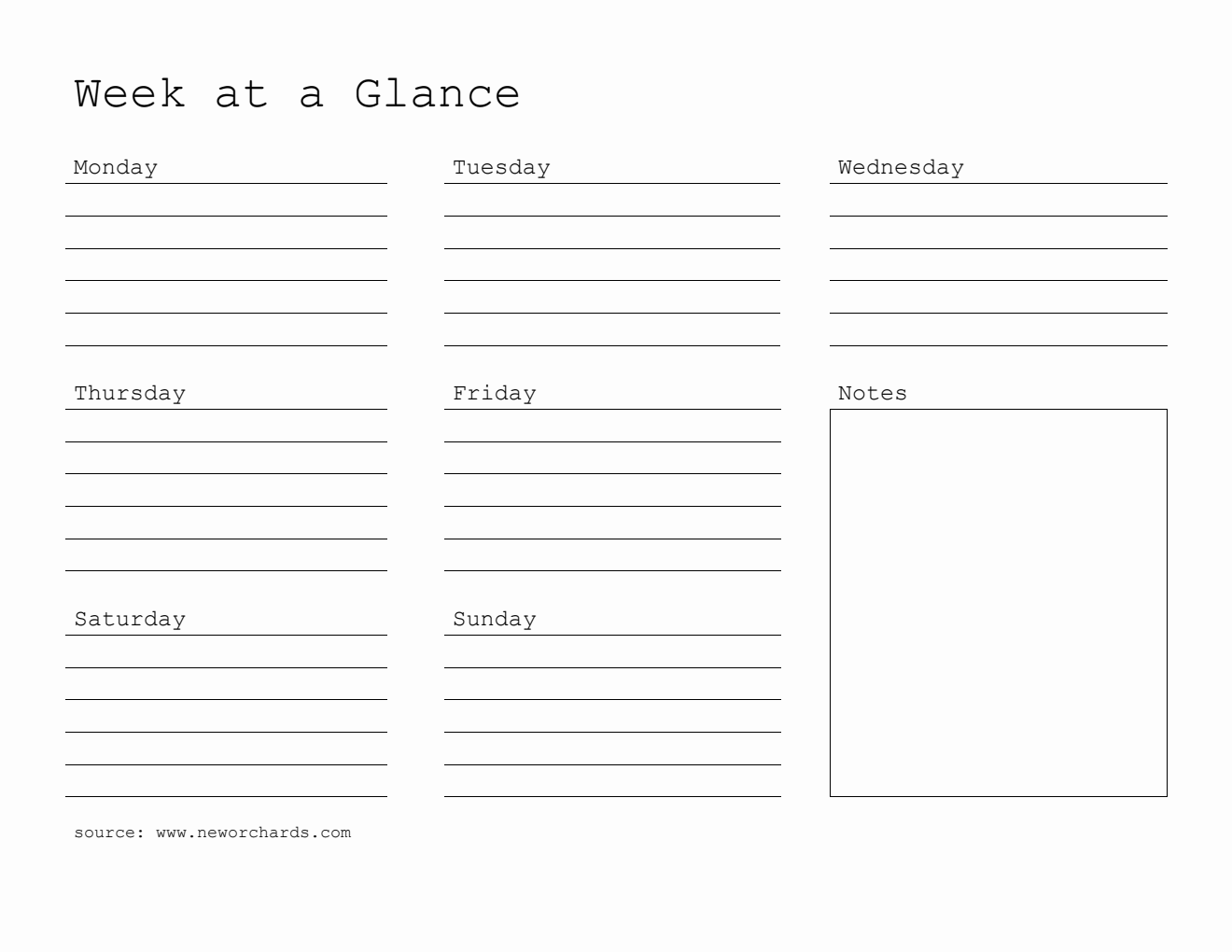 Printable Week at a Glance Template (Word)