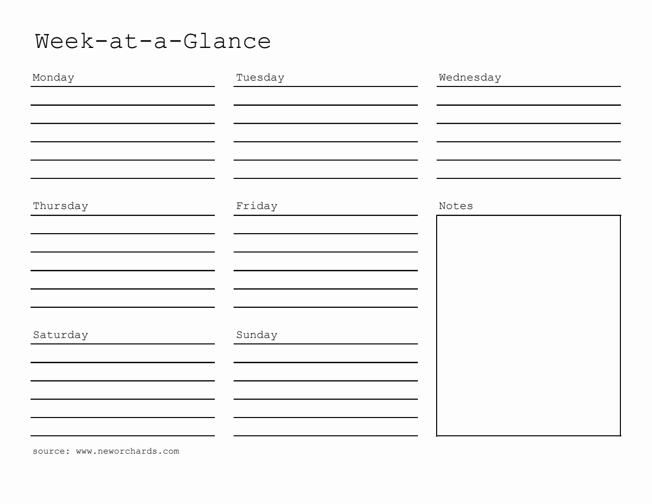 Printable Week at a Glance Template (Excel)