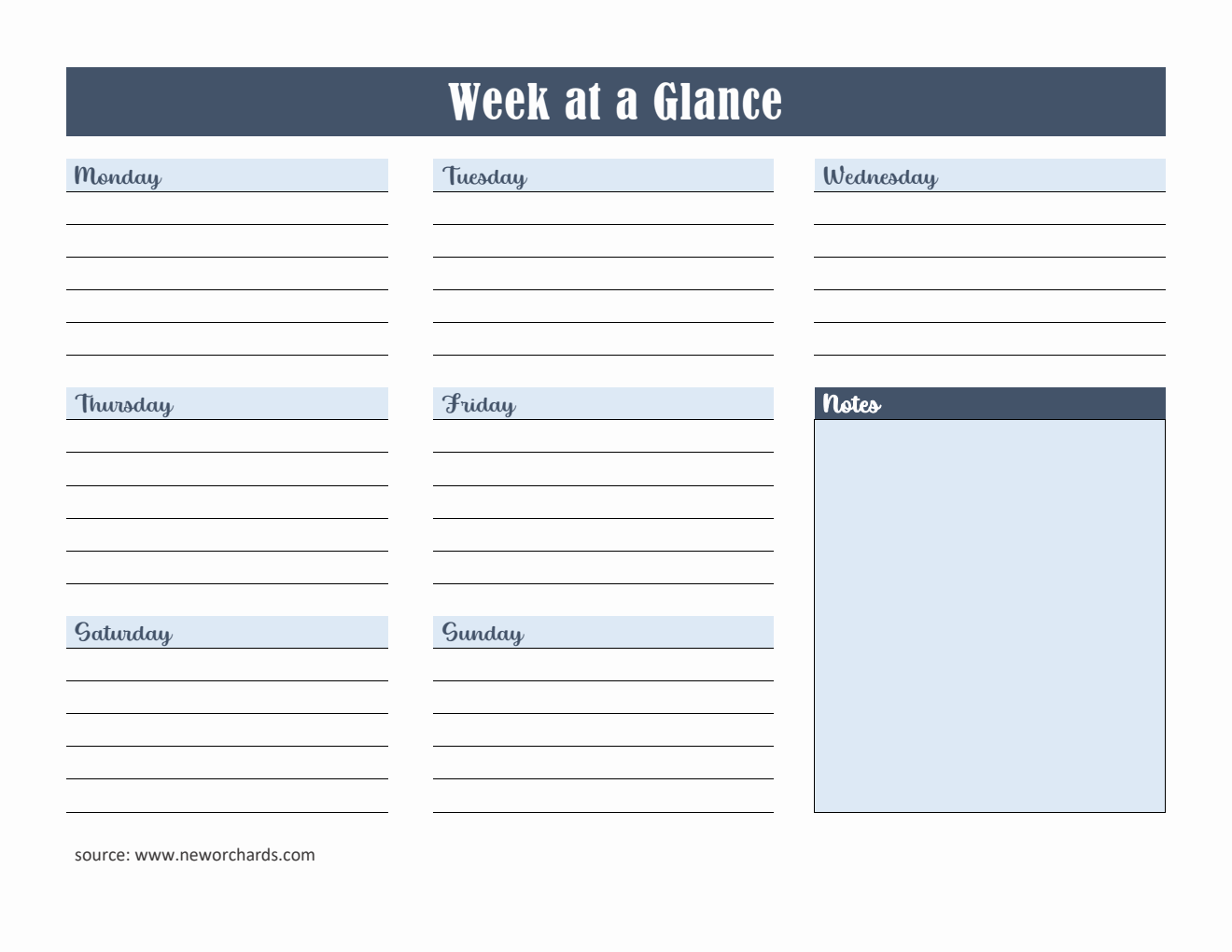 Editable Week at a Glance Template (Word)