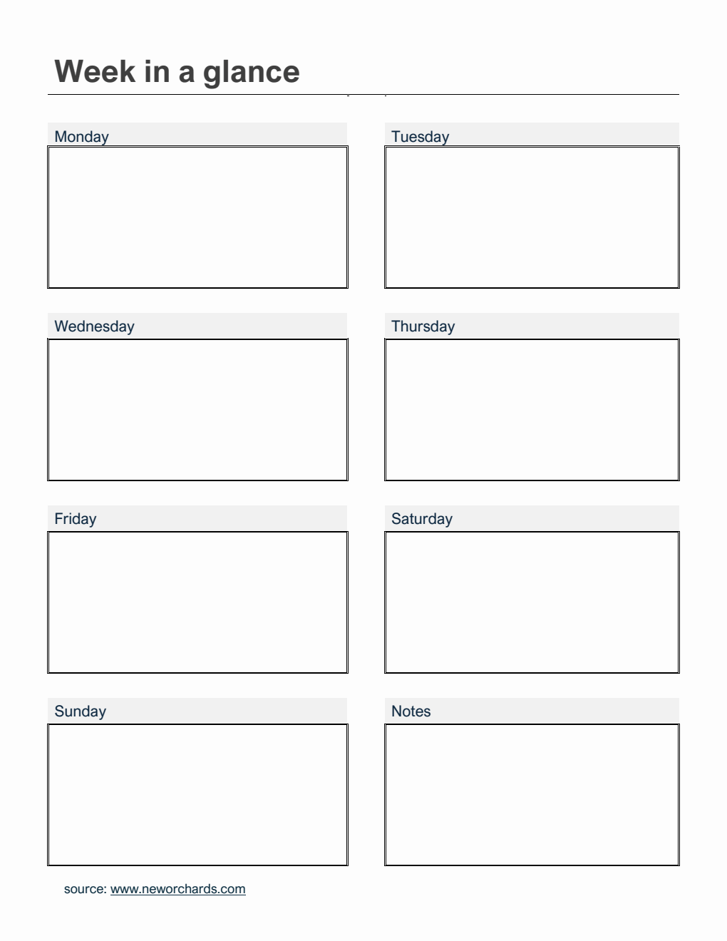 Customizable Week at a Glance Template (Word)