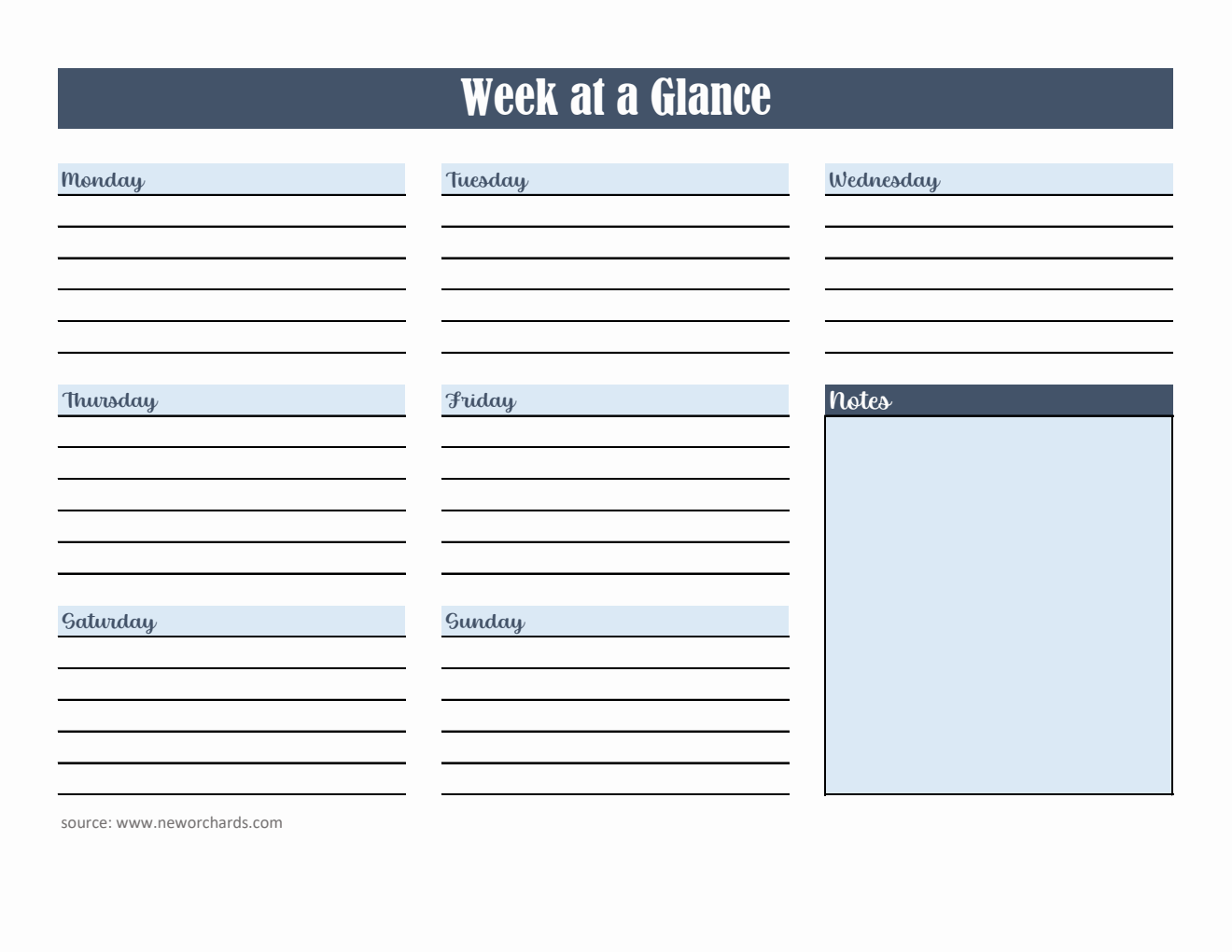 Editable Week at a Glance Template (Excel)