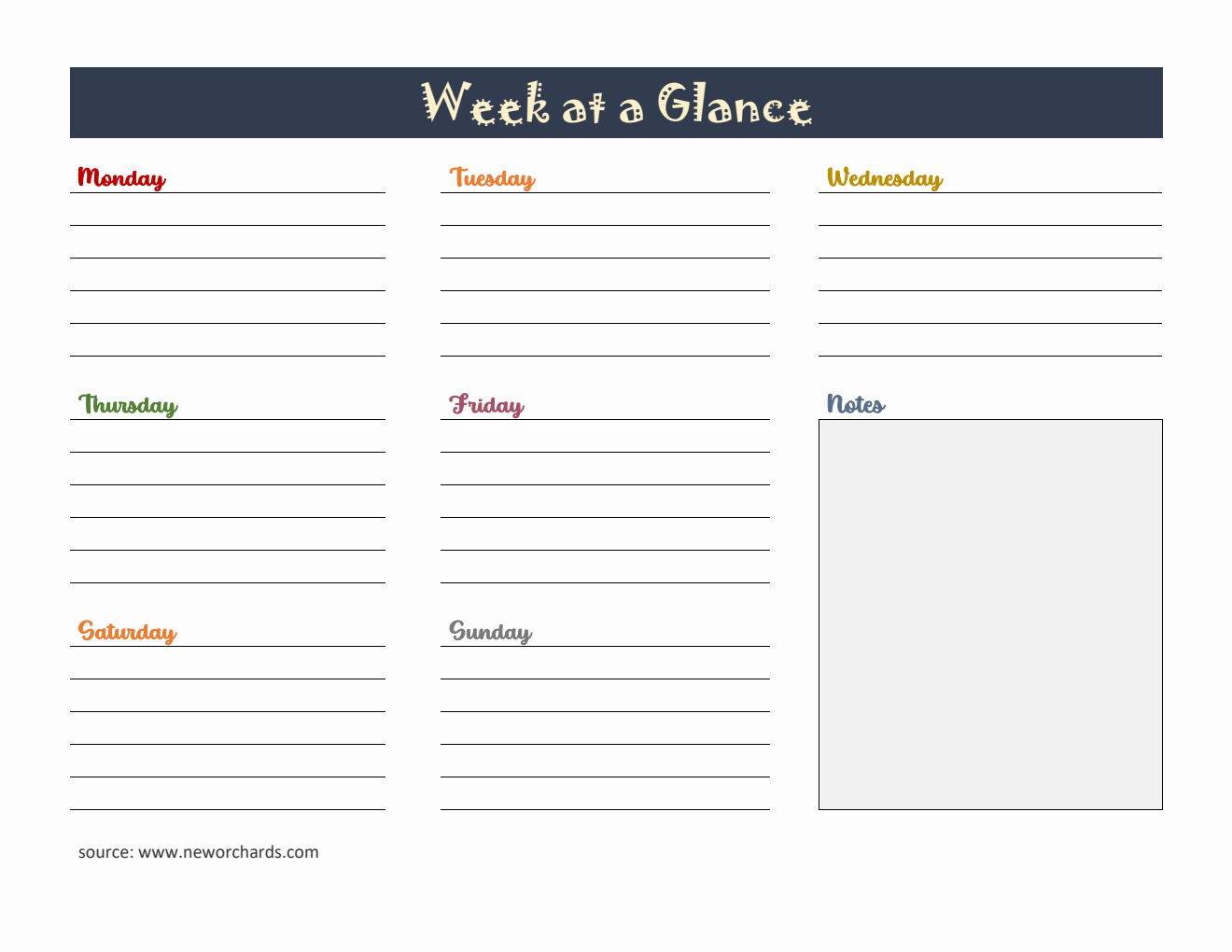Colorful Week at a Glance Template (Word)