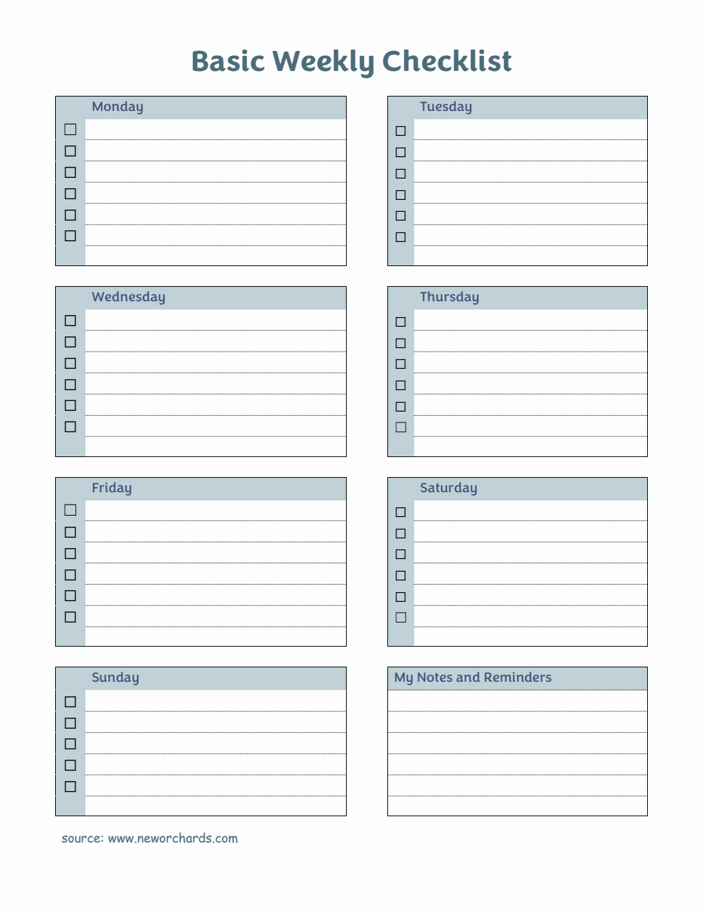 Basic Weekly Checklist Template PDF
