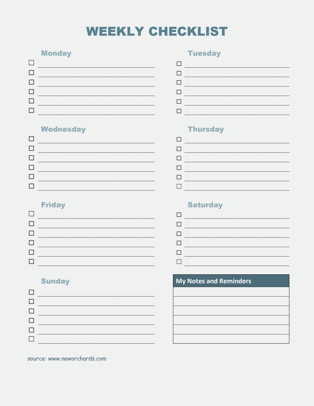  Weekly Checklist Template PDF