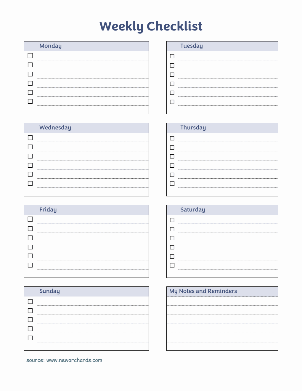 Simple Weekly Checklist Template PDF