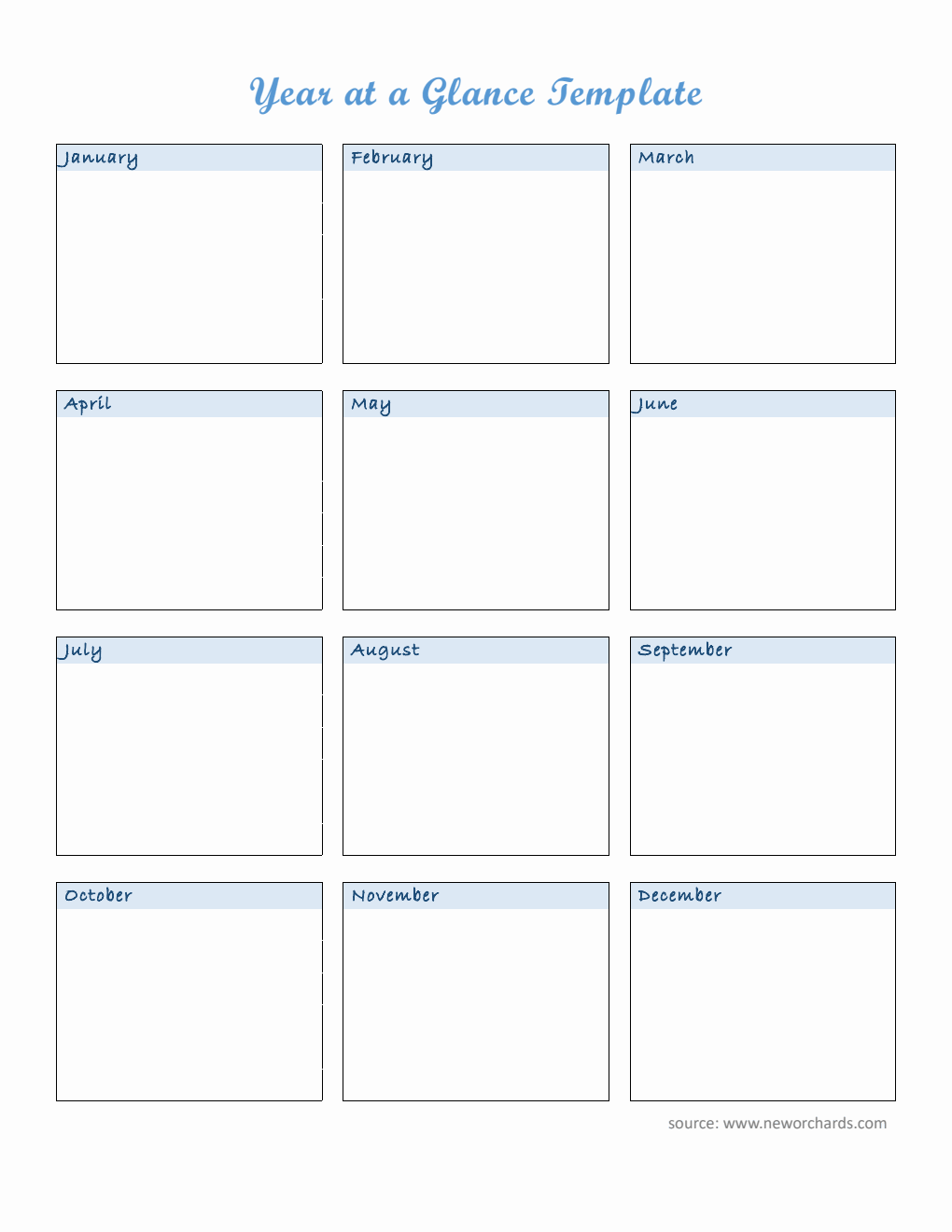 Editable Year at a Glance Template in PDF