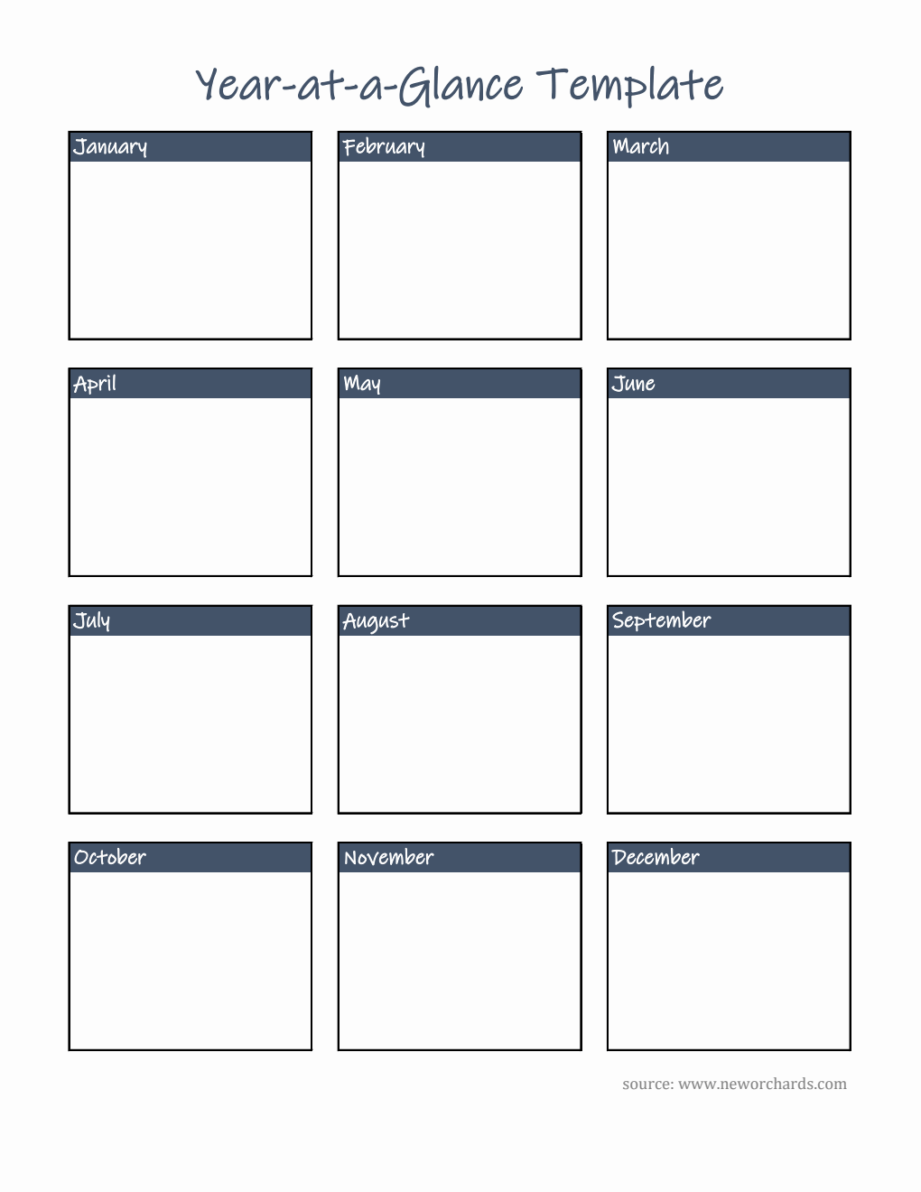 Blank Year at a Glance Template in Excel