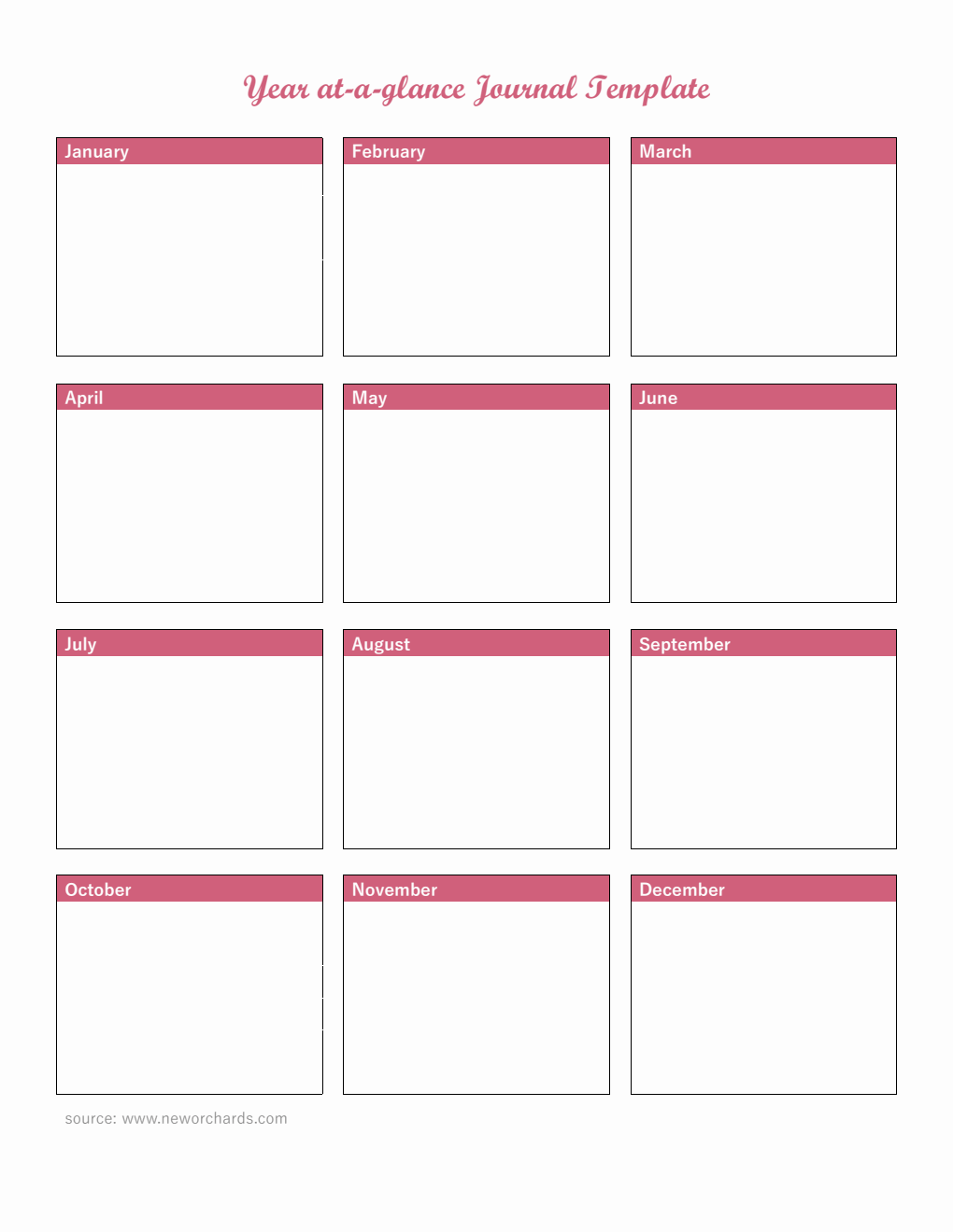 Basic Year at a Glance Template in Word